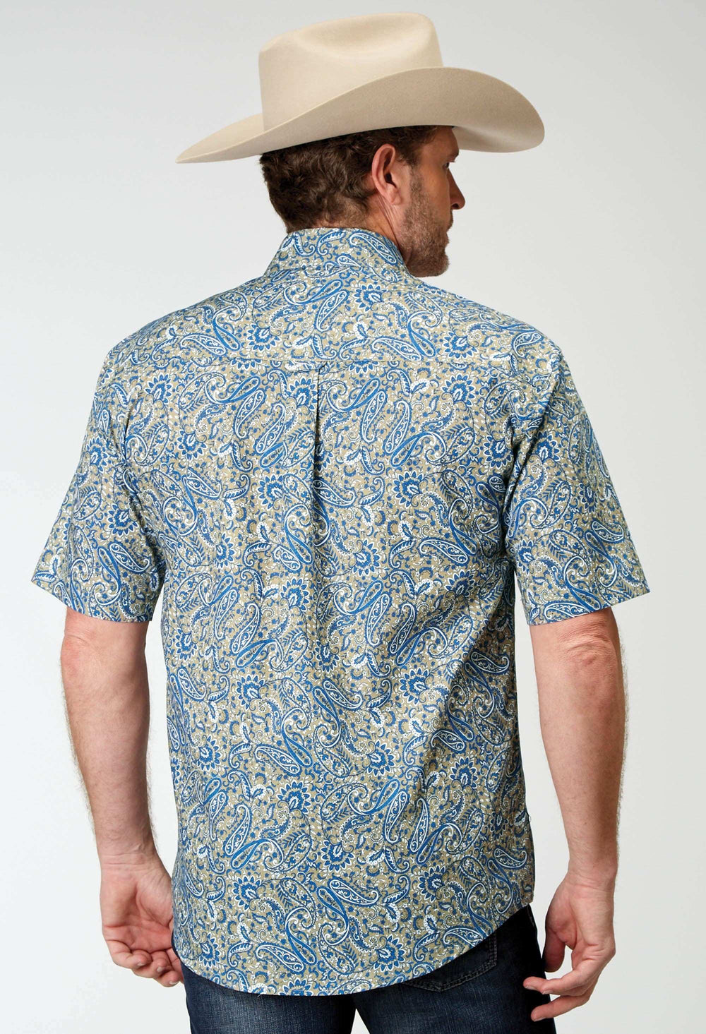 Roper Mens Short Sleeve Button Delft Paisley Western Shirt - Roper - Flyclothing LLC