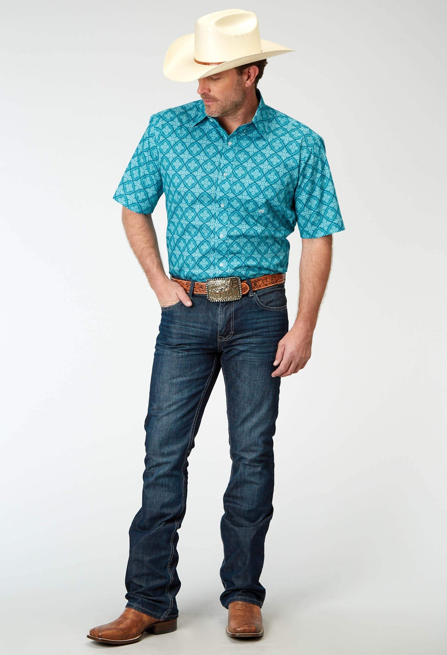 Roper Mens Short Sleeve Button Lake Medallion Western Shirt - Roper - Flyclothing LLC