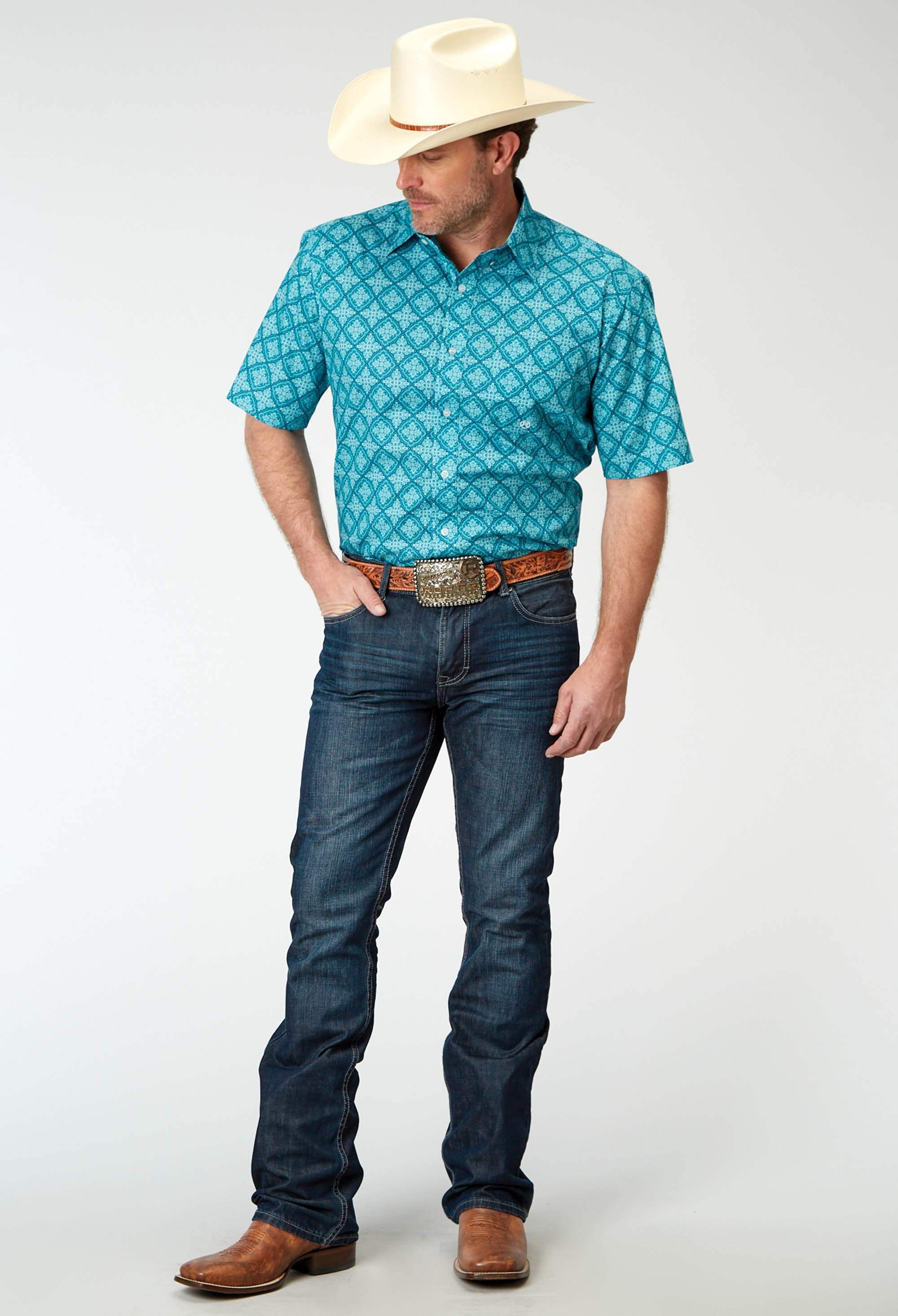 Roper Mens Short Sleeve Button Lake Medallion Western Shirt - Roper - Flyclothing LLC