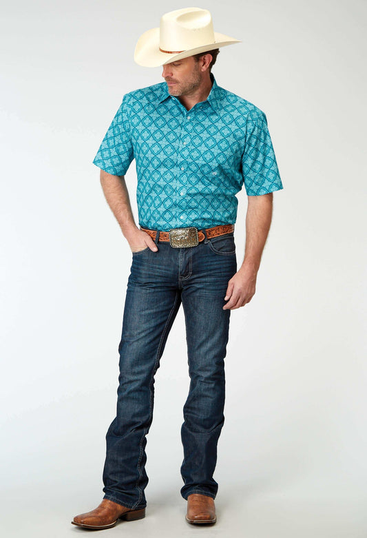 Roper Mens Short Sleeve Button Lake Medallion Western Shirt - Roper - Flyclothing LLC