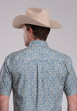 Mens Roper Blue Line Paisley Short Sleeve Button Shirt