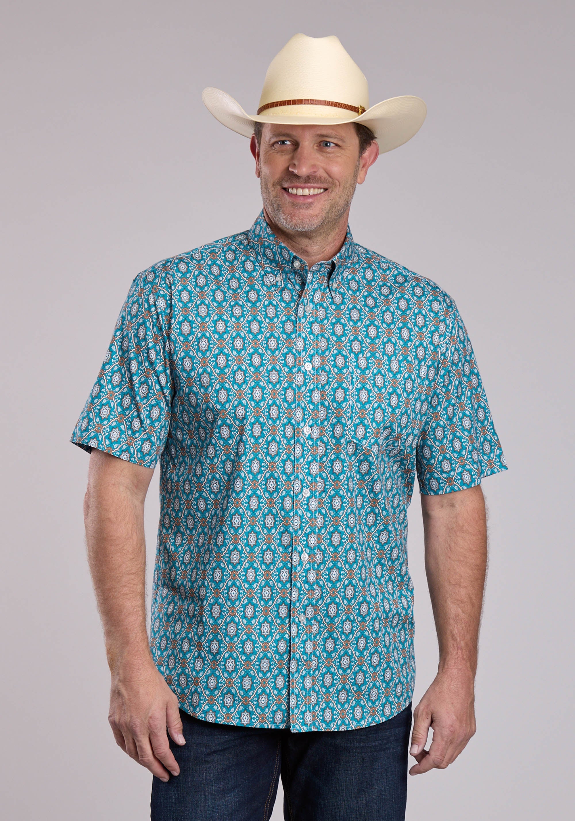 Mens Roper Vintage Ornate Paisley Short Sleeve Button Shirt