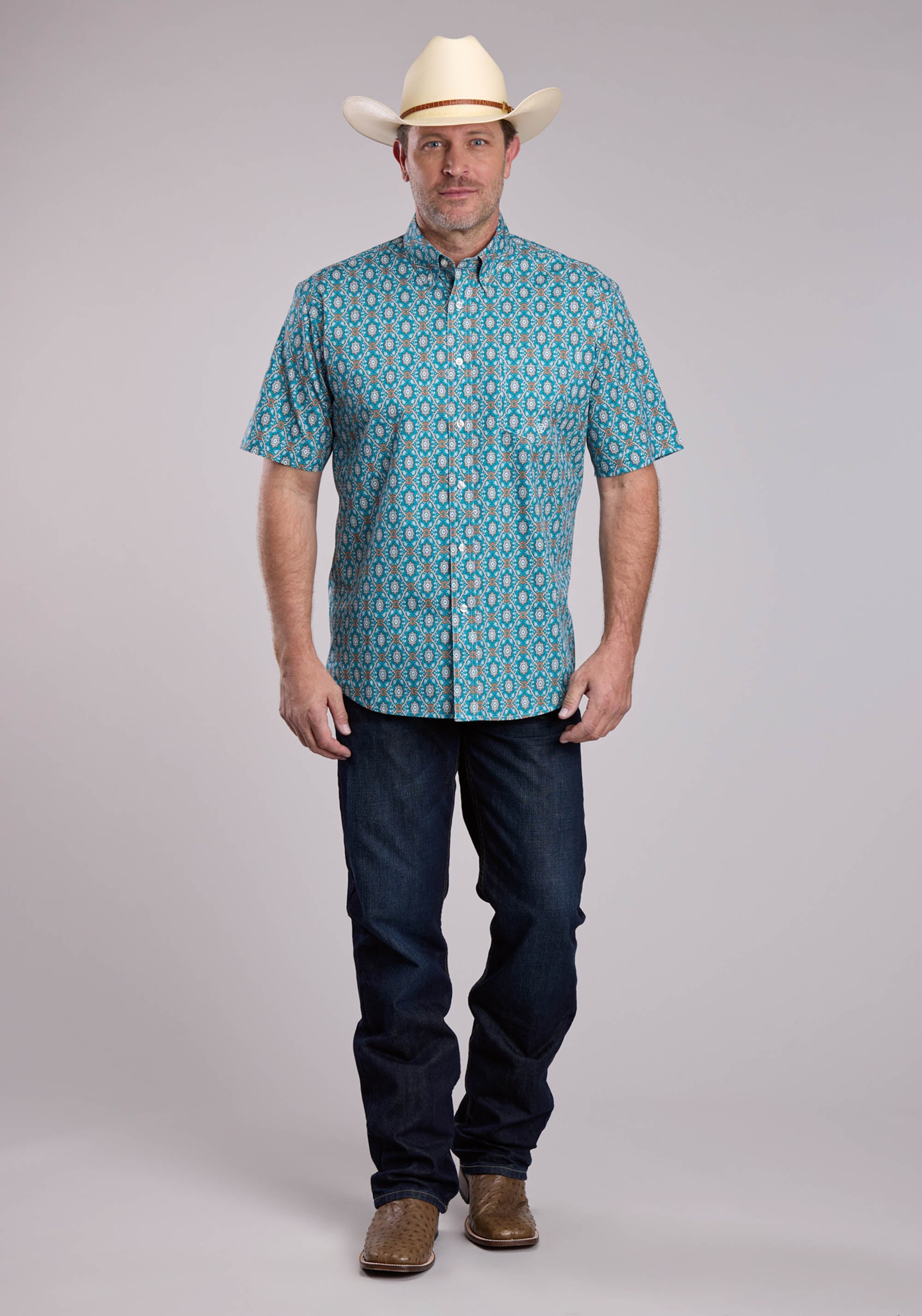 Mens Roper Vintage Ornate Paisley Short Sleeve Button Shirt