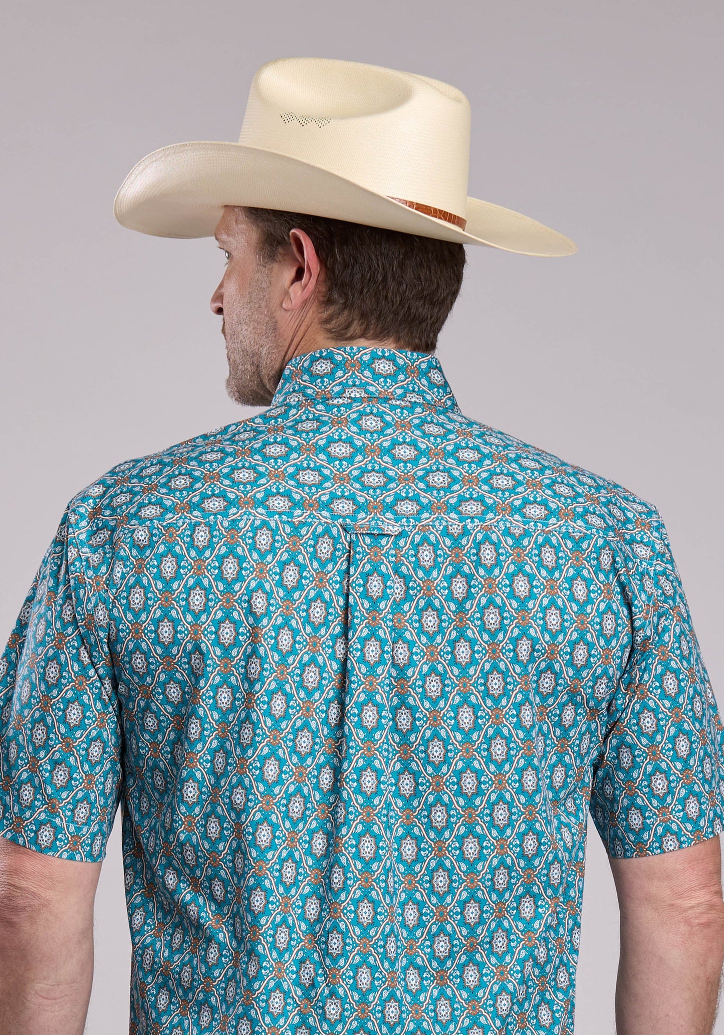 Mens Roper Vintage Ornate Paisley Short Sleeve Button Shirt