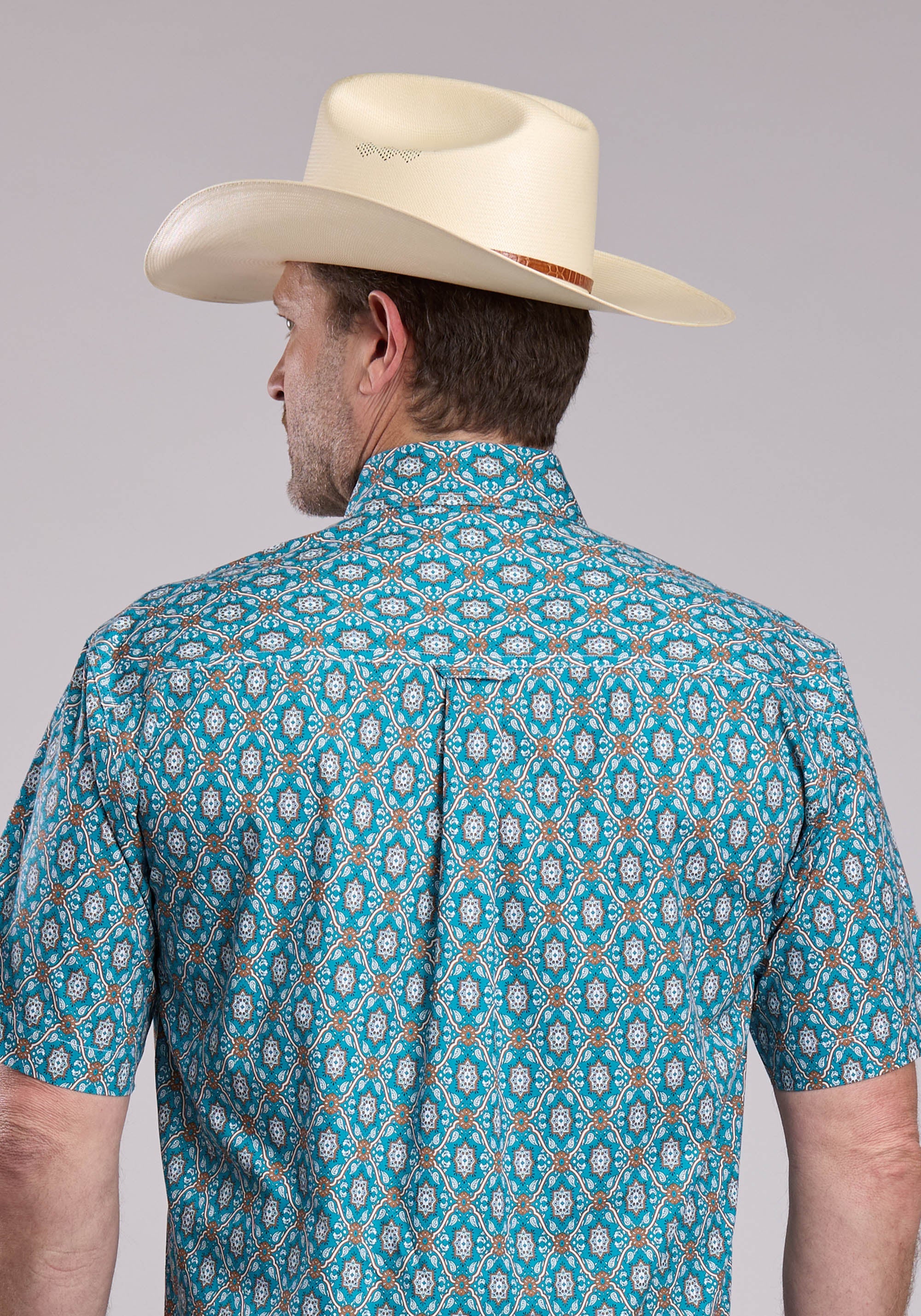 Mens Roper Vintage Ornate Paisley Short Sleeve Button Shirt