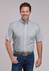 Mens Roper Grey Stretch Four Point Foulard Short Sleeve Button Shirt