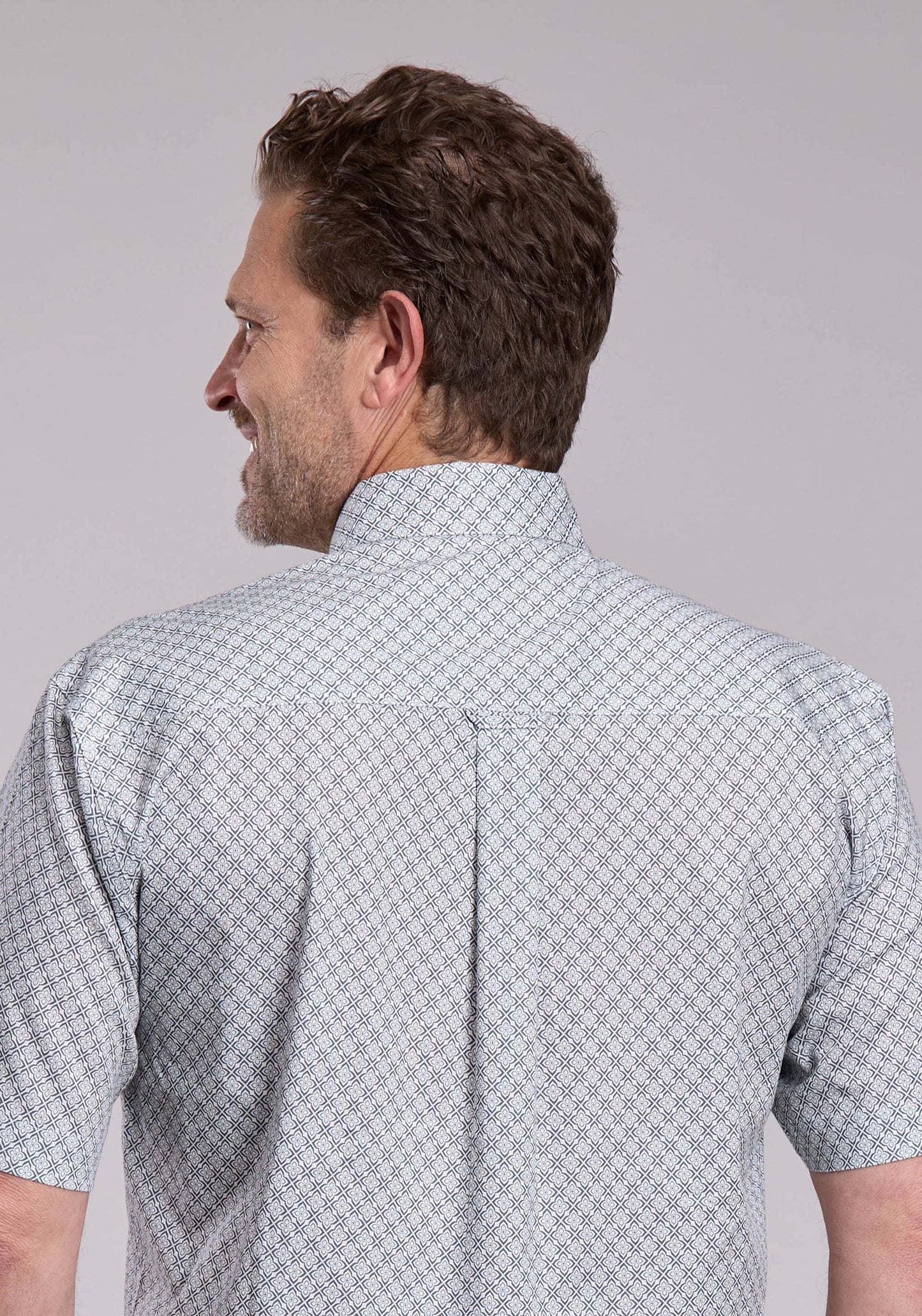 Mens Roper Grey Stretch Four Point Foulard Short Sleeve Button Shirt