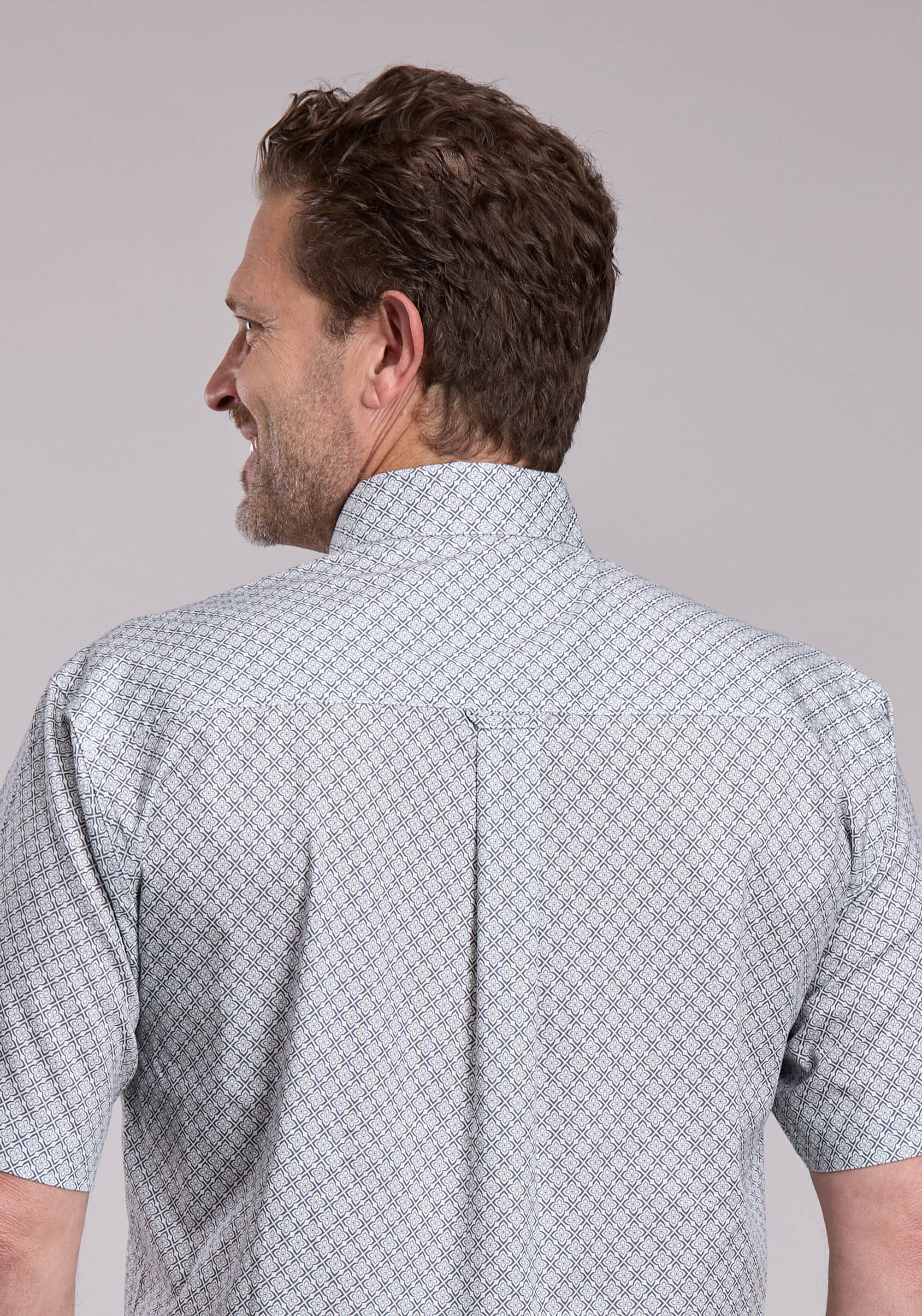 Mens Roper Grey Stretch Four Point Foulard Short Sleeve Button Shirt