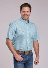 Mens Roper Stretch Four Point Foulard Teal Short Sleeve Button Shirt - Roper - Flyclothing LLC