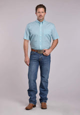 Mens Roper Stretch Four Point Foulard Teal Short Sleeve Button Shirt - Roper - Flyclothing LLC