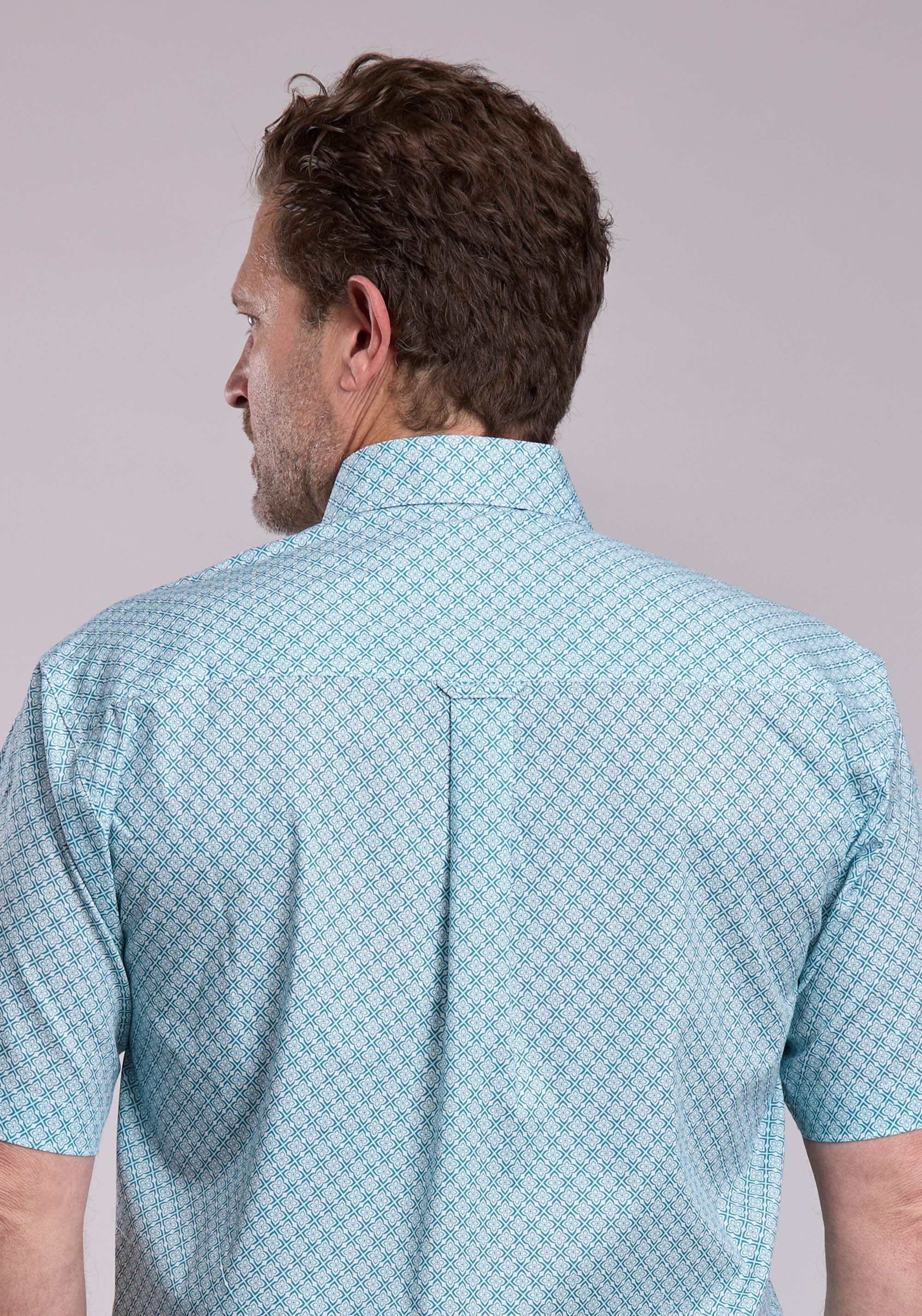 Mens Roper Stretch Four Point Foulard Teal Short Sleeve Button Shirt - Roper - Flyclothing LLC
