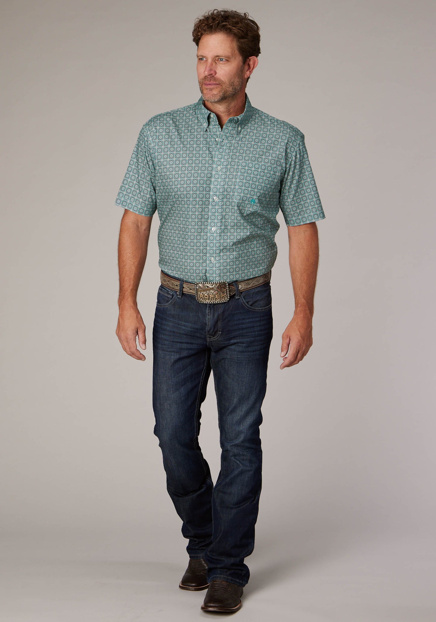 Roper Mens Silver Spring Foulard Short Sleeve Button Western Shirt