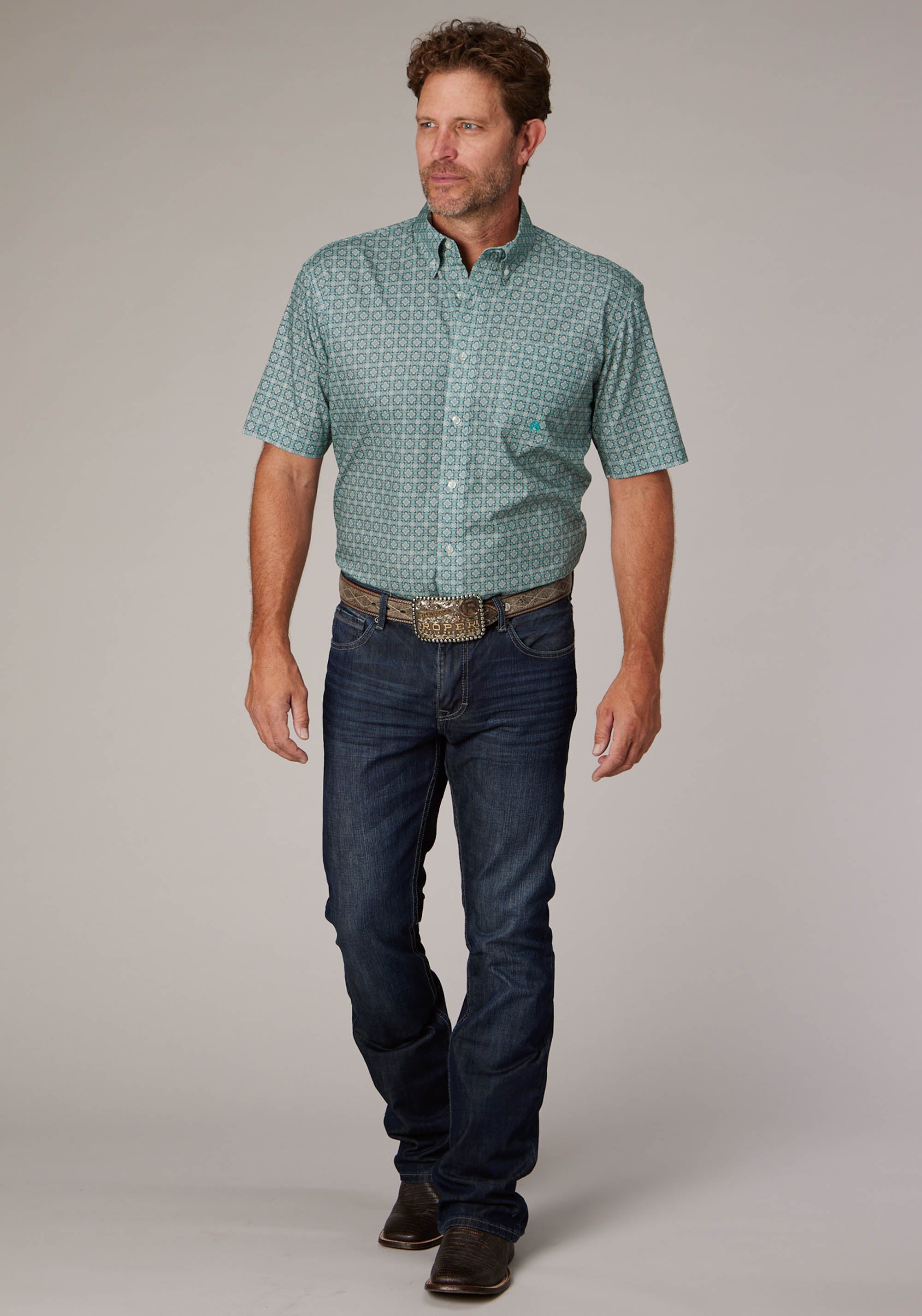 Roper Mens Silver Spring Foulard Short Sleeve Button Western Shirt