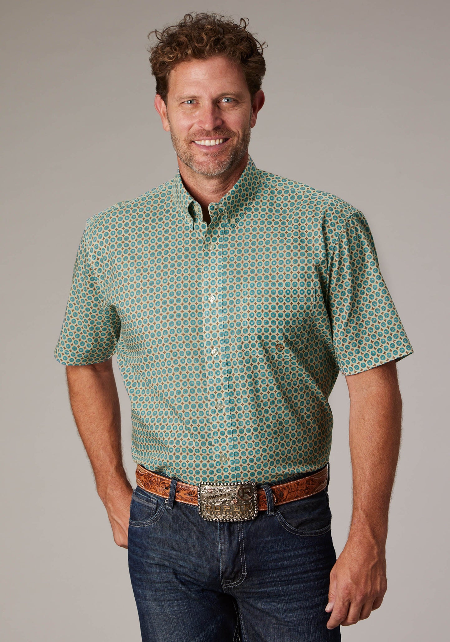 Roper Mens Sedona Foulard Print Short Sleeve Button Western Shirt