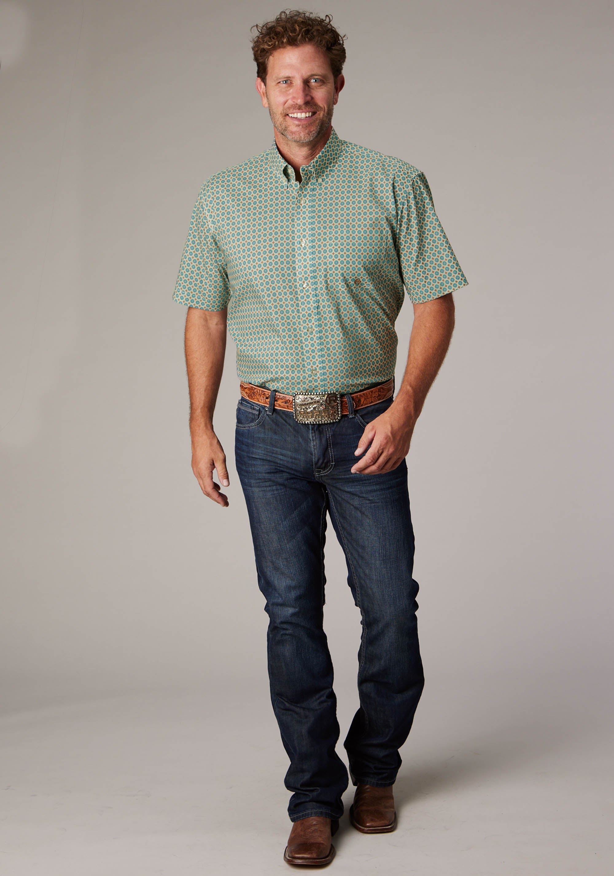 Roper Mens Sedona Foulard Print Short Sleeve Button Western Shirt