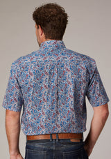 Roper Mens Blue River Paisley Short Sleeve Button Western Shirt