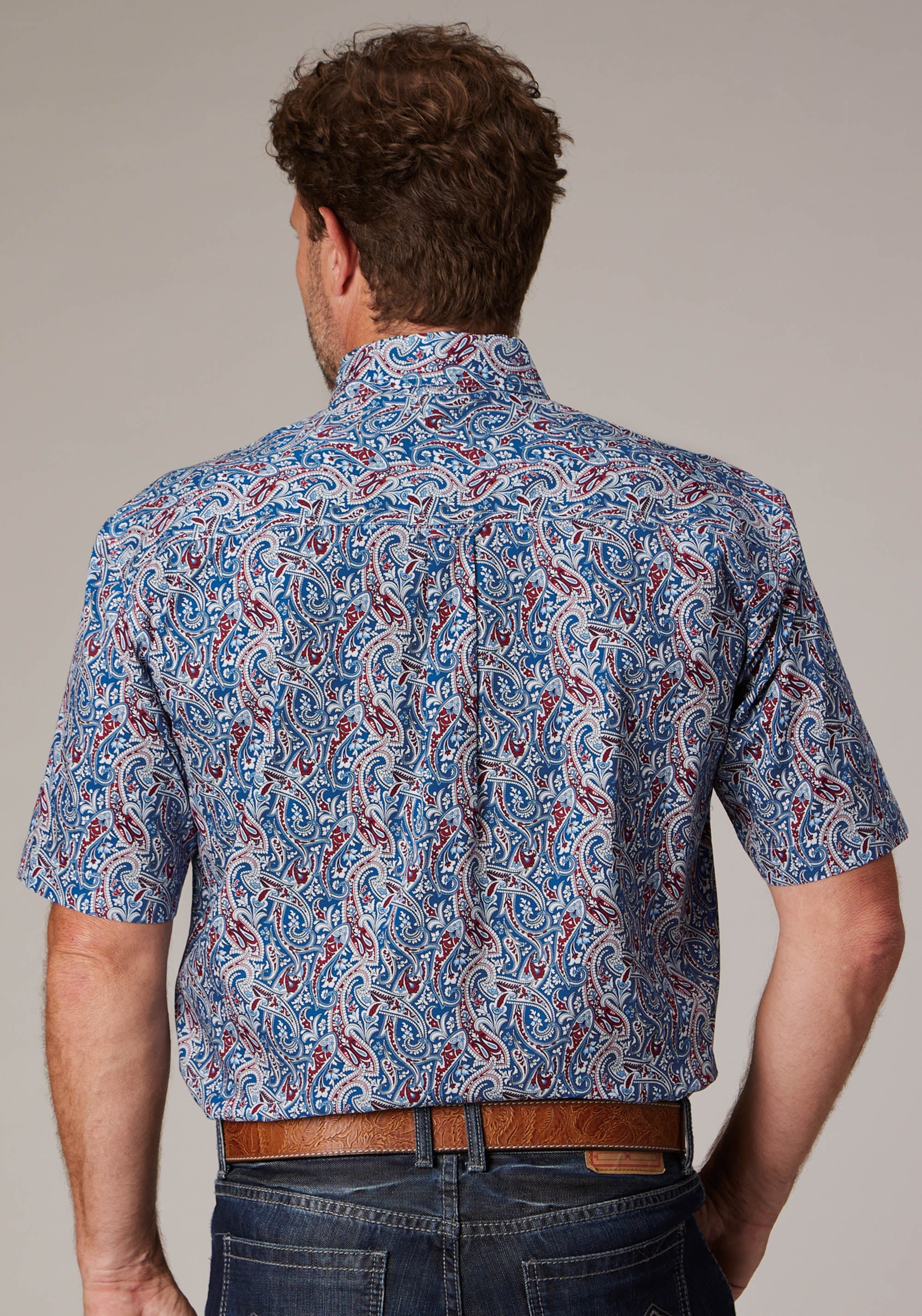 Roper Mens Blue River Paisley Short Sleeve Button Western Shirt