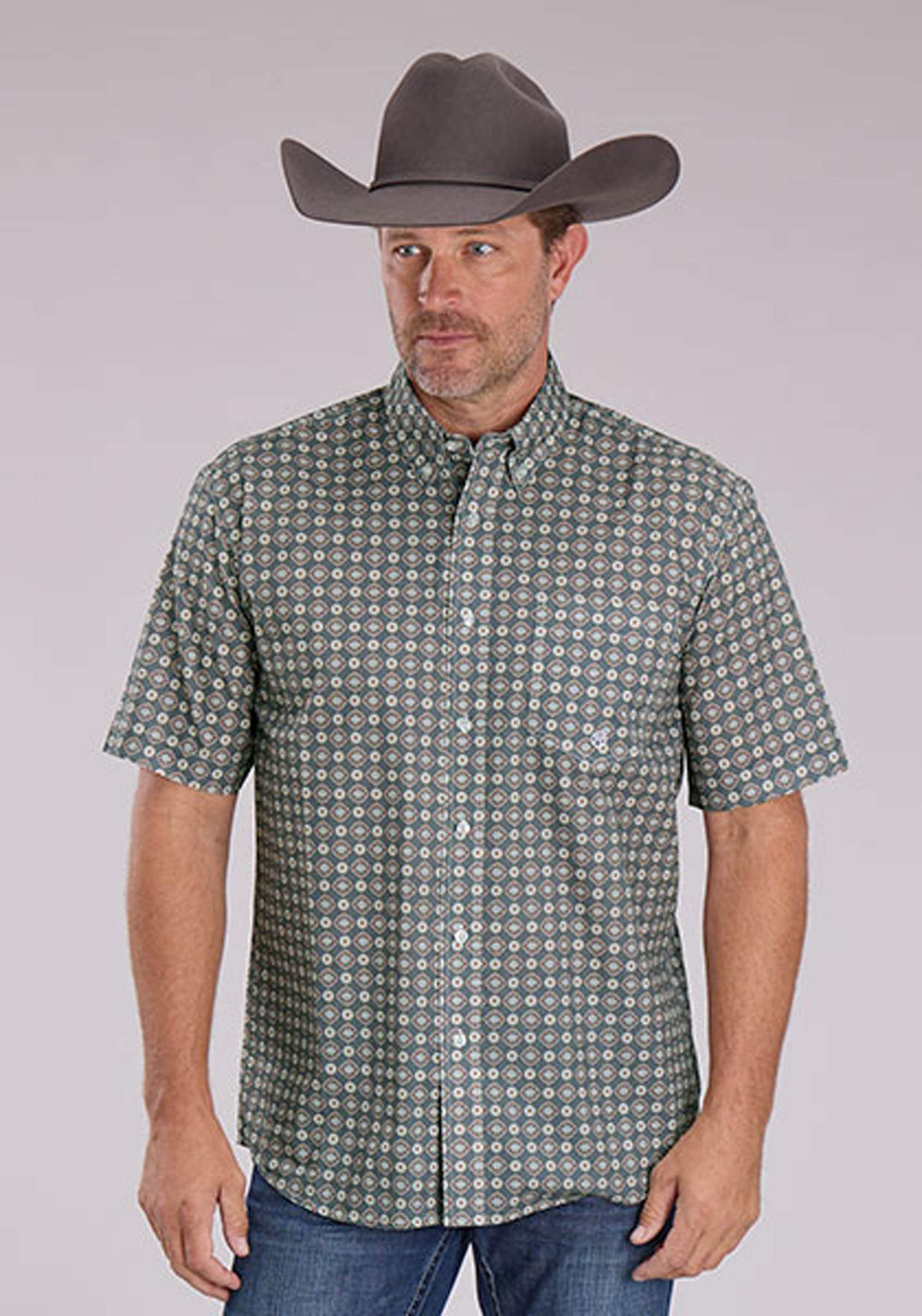 Roper Mens Short Sleeve Button Medallion Foulard Western Shirt - Roper - Flyclothing LLC