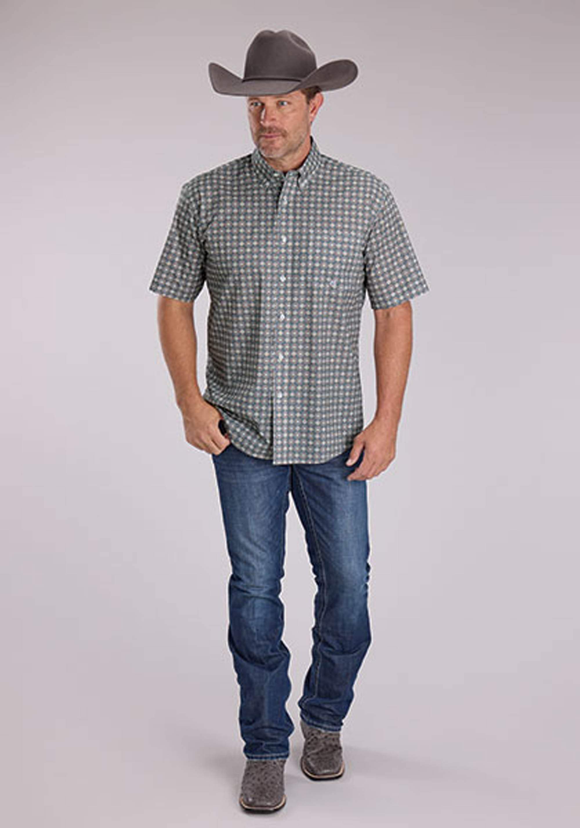 Roper Mens Short Sleeve Button Medallion Foulard Western Shirt - Roper - Flyclothing LLC