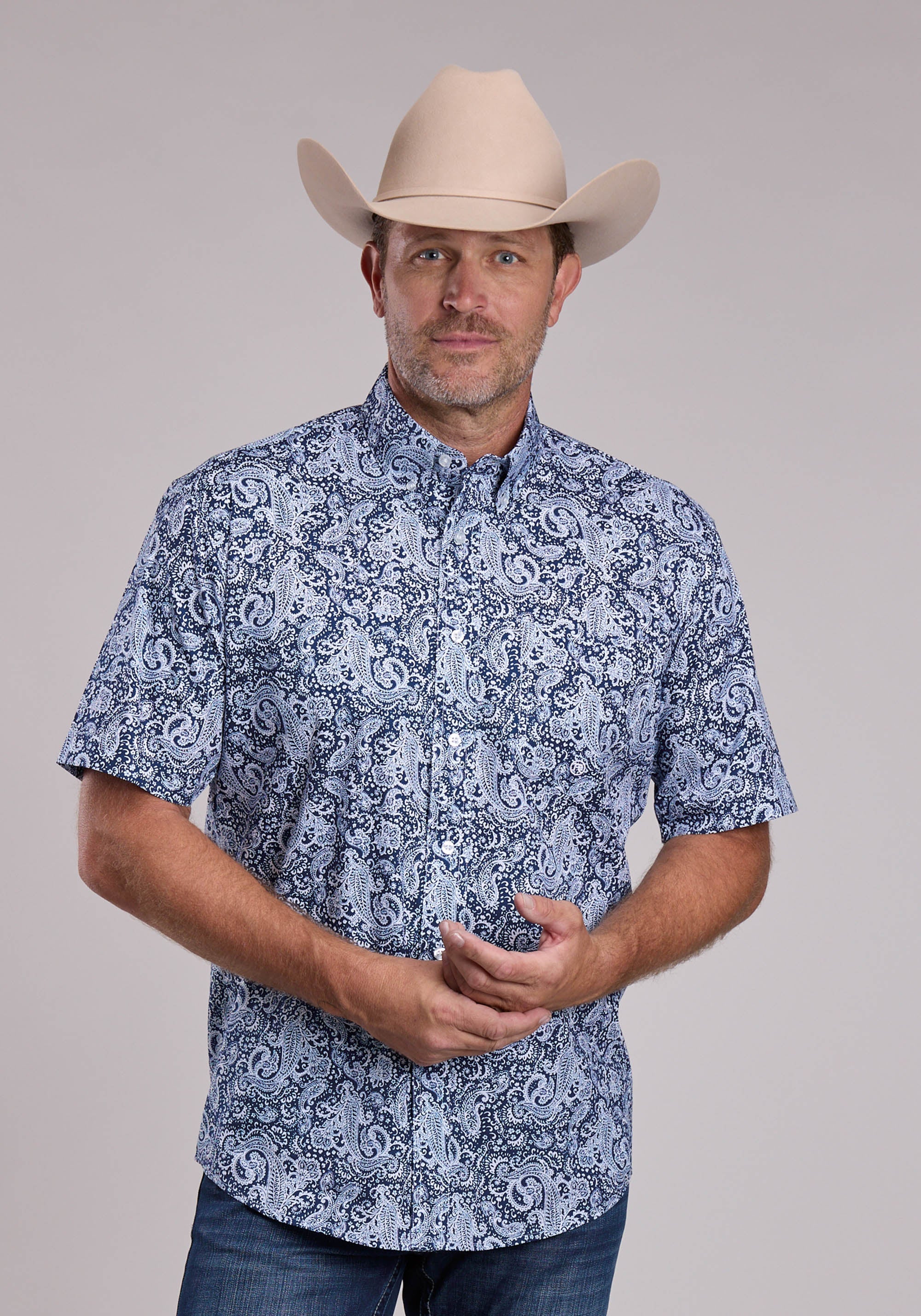 Mens Roper Windy Paisley Short Sleeve Button Shirt