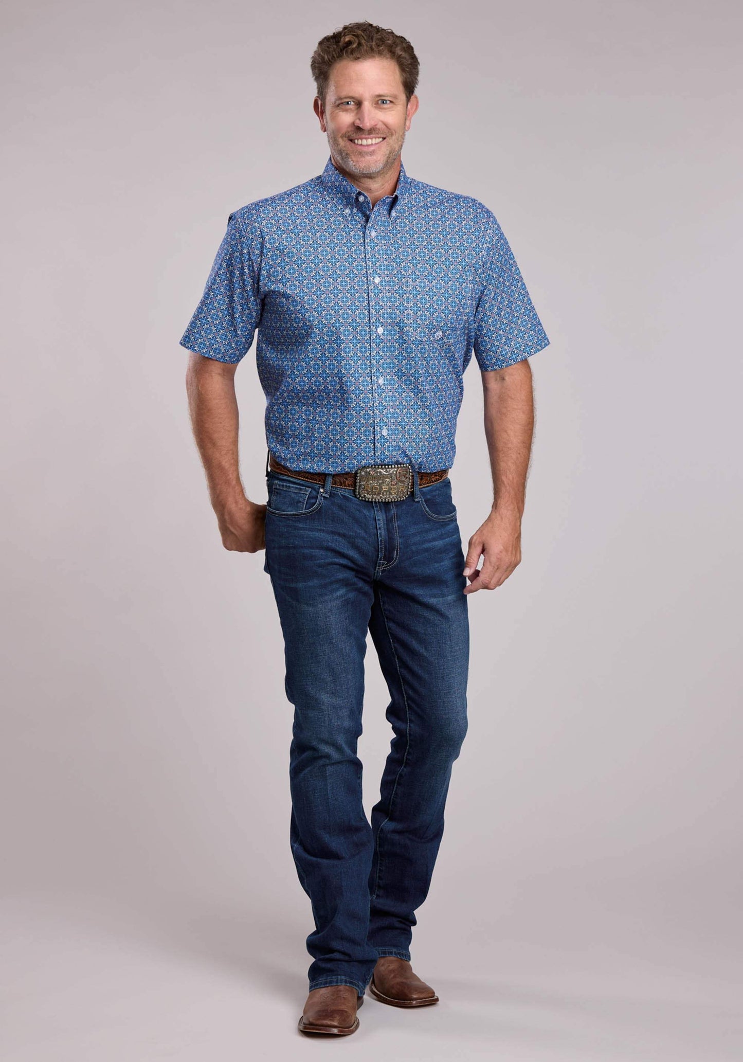 Mens Roper Sky Tile Foulard Short Sleeve Button Shirt - Roper - Flyclothing LLC