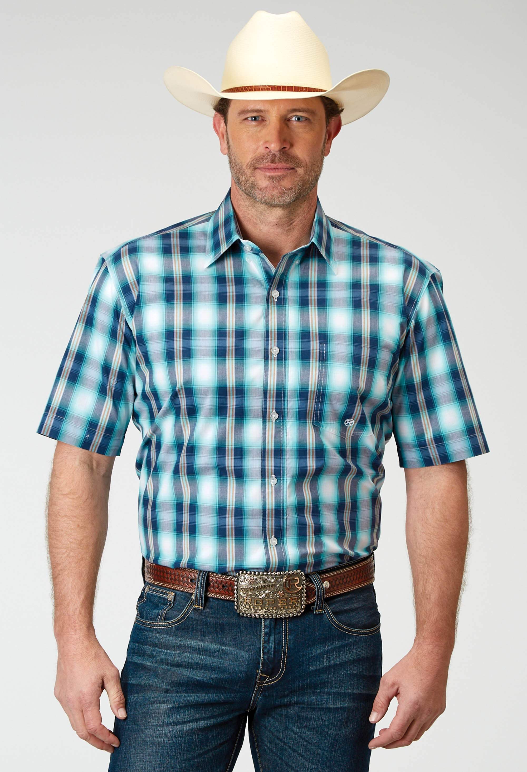 Roper Mens Short Sleeve Button Cool Breeze Plaid Western Shirt - Roper - Flyclothing LLC