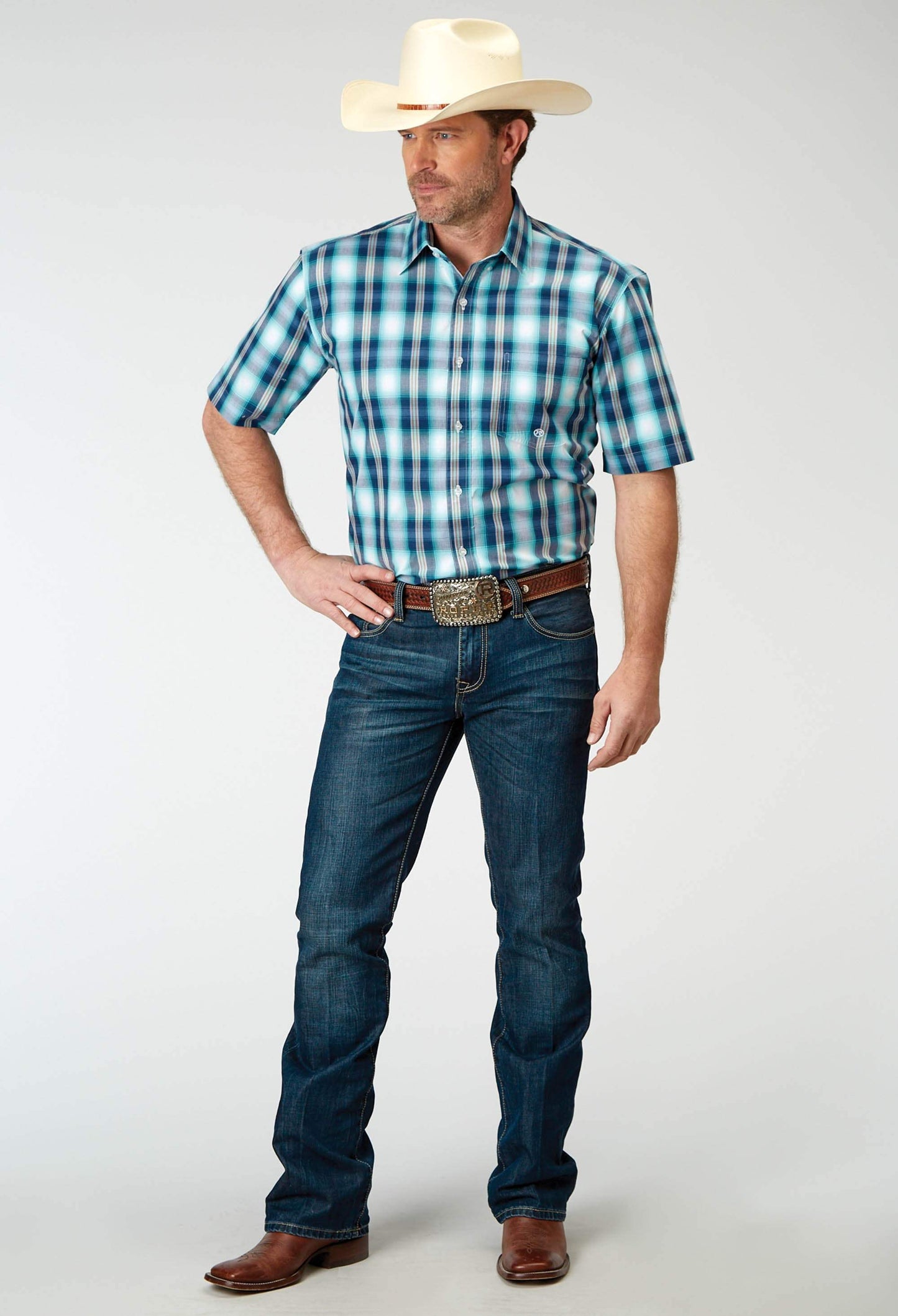 Roper Mens Short Sleeve Button Cool Breeze Plaid Western Shirt - Roper - Flyclothing LLC