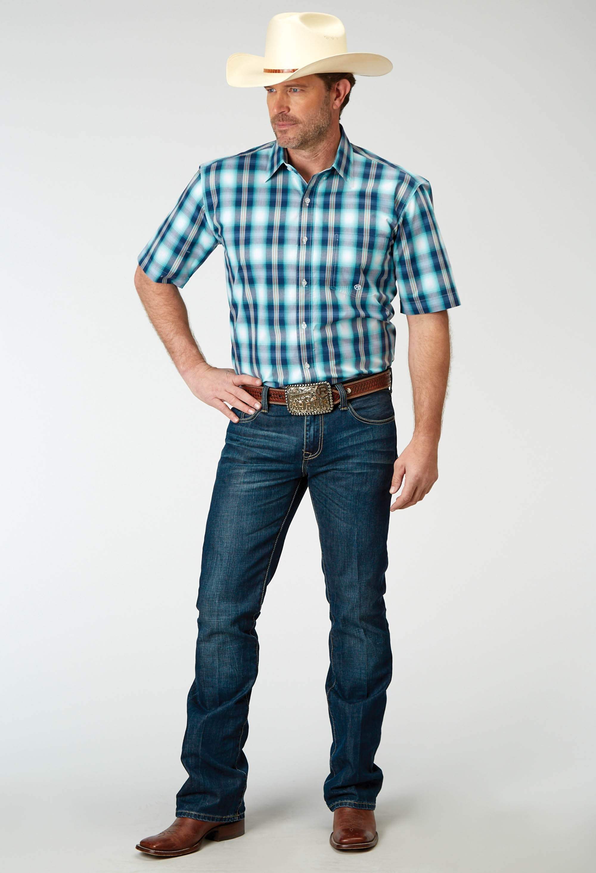 Roper Mens Short Sleeve Button Cool Breeze Plaid Western Shirt - Roper - Flyclothing LLC