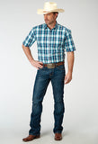 Roper Mens Short Sleeve Button Cool Breeze Plaid Western Shirt - Roper