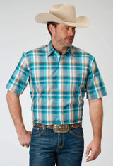 Roper Mens Short Sleeve Button Waters Edge Plaid Western Shirt - Roper - Flyclothing LLC