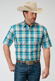 Roper Mens Short Sleeve Button Waters Edge Plaid Western Shirt - Roper
