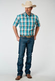 Roper Mens Short Sleeve Button Waters Edge Plaid Western Shirt - Roper