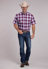Mens Roper Ball Park Plaid Short Sleeve Button Shirt