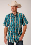 Roper Mens Short Sleeve Snap Aztec Stripe Western Shirt - Roper