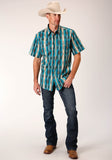 Roper Mens Short Sleeve Snap Aztec Stripe Western Shirt - Roper
