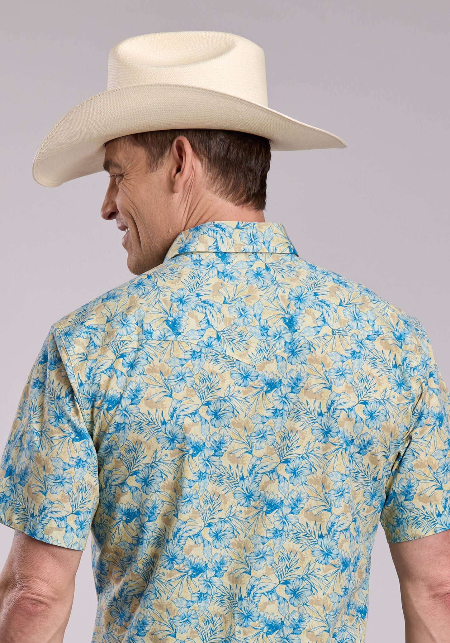 Mens Roper Hibiscus Dreams Print Short Sleeve Snap Shirt