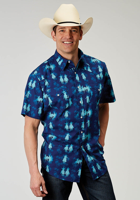 Roper Mens Short Sleeve Snap Hawaiian Ombre Print Western Shirt - Roper