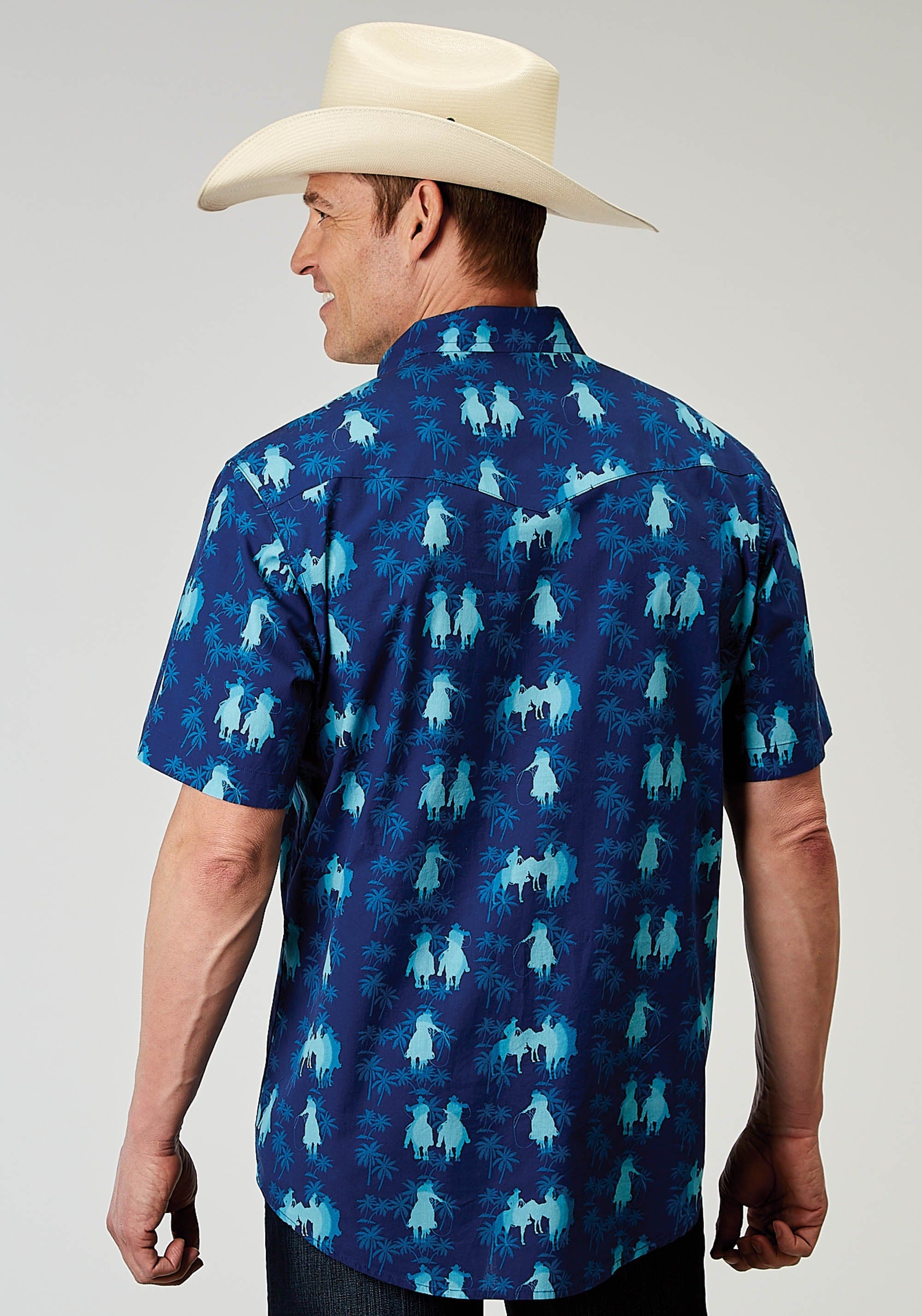 Roper Mens Short Sleeve Snap Hawaiian Ombre Print Western Shirt - Roper