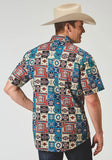 Roper Mens Short Sleeve Snap Vintage Patchwork Print Western Shirt - Roper