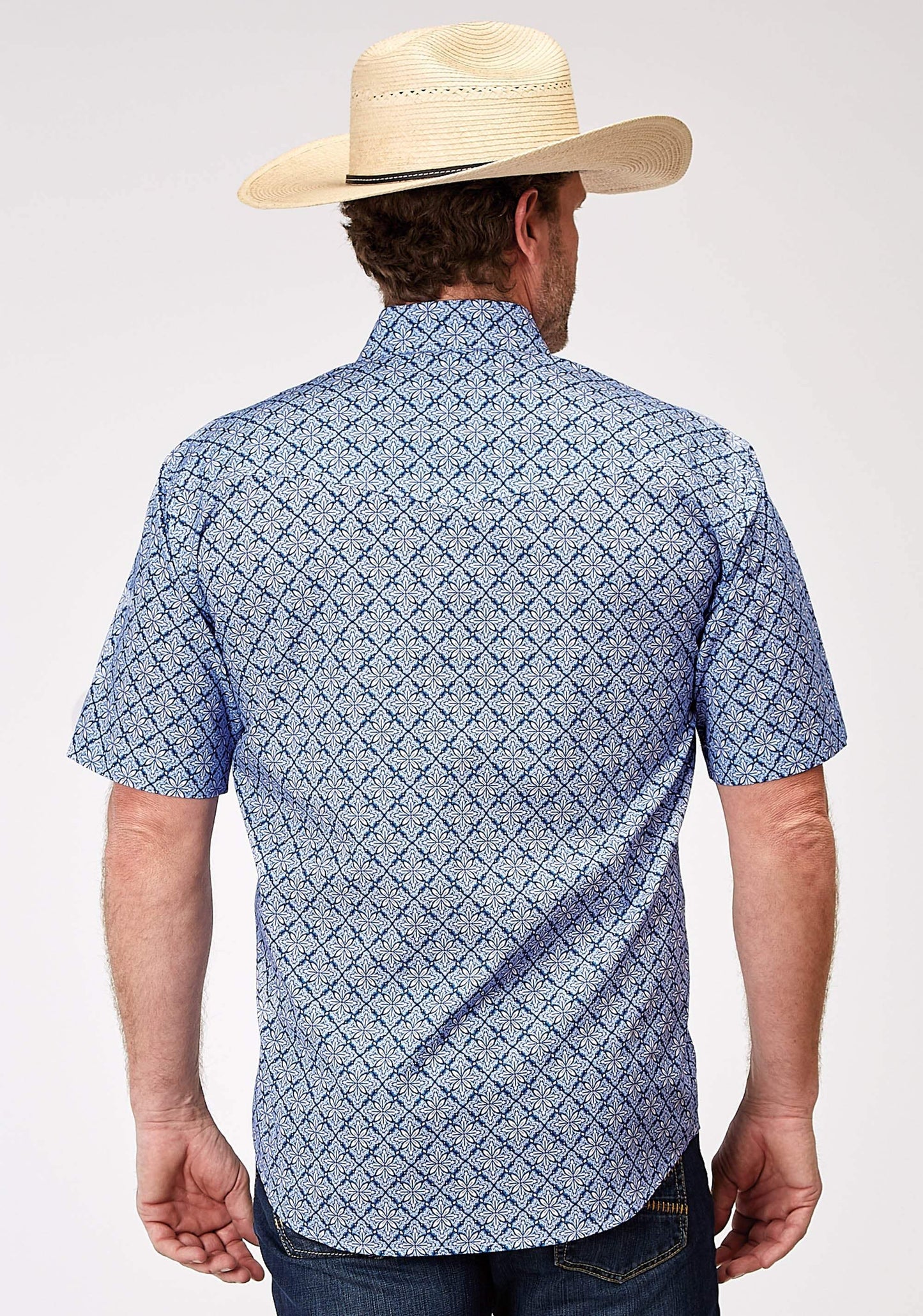 Roper Mens Short Sleeve Snap Blue Skies Tie Print Western Shirt Tall Fit - Roper - Flyclothing LLC