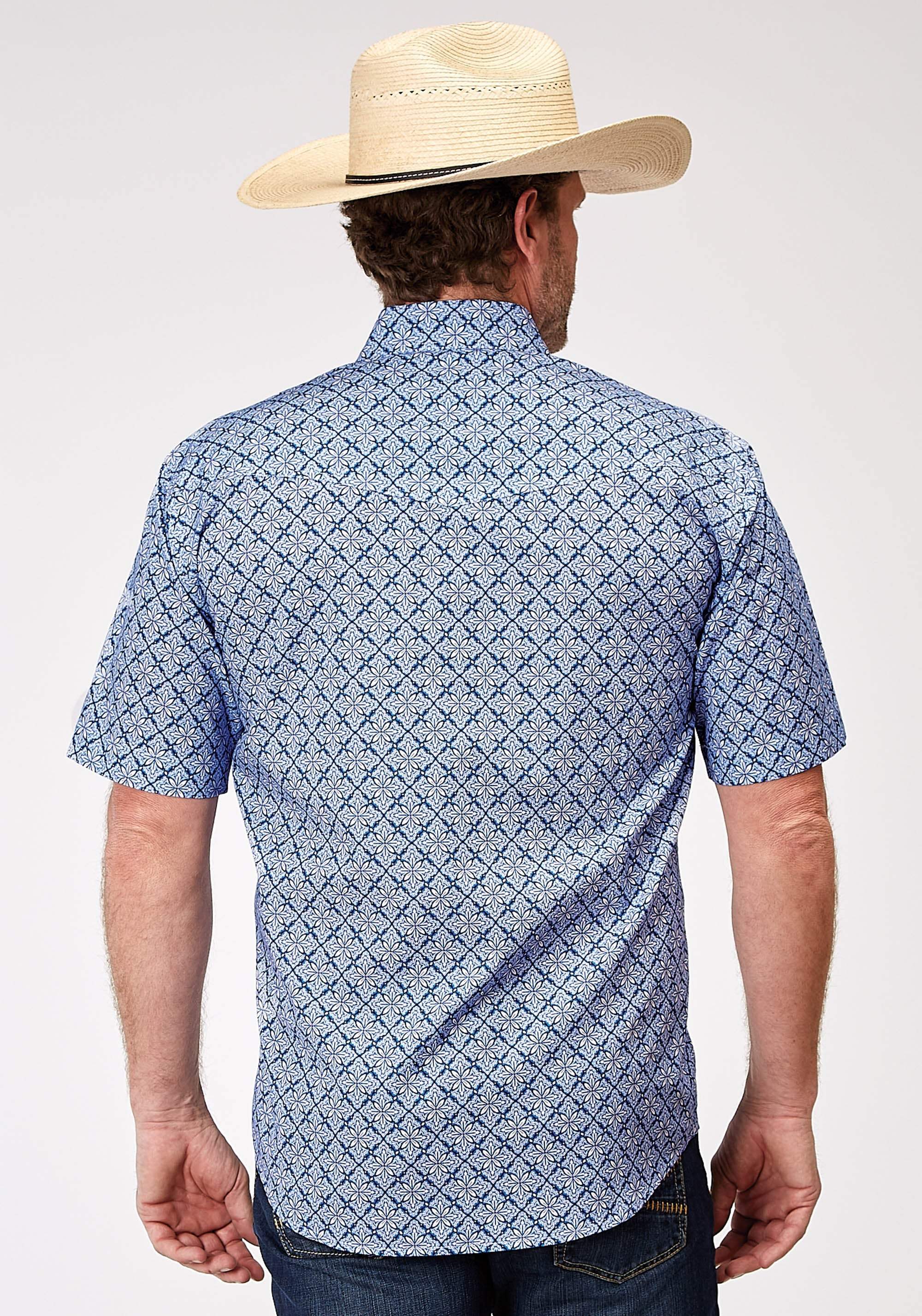 Roper Mens Short Sleeve Snap Blue Skies Tie Print Western Shirt Tall Fit - Roper - Flyclothing LLC