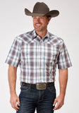 Roper Mens Short Sleeve Snap Gray Cloud Plaid Western Shirt Tall Fit - Roper
