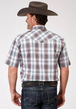 Roper Mens Short Sleeve Snap Gray Cloud Plaid Western Shirt Tall Fit - Roper
