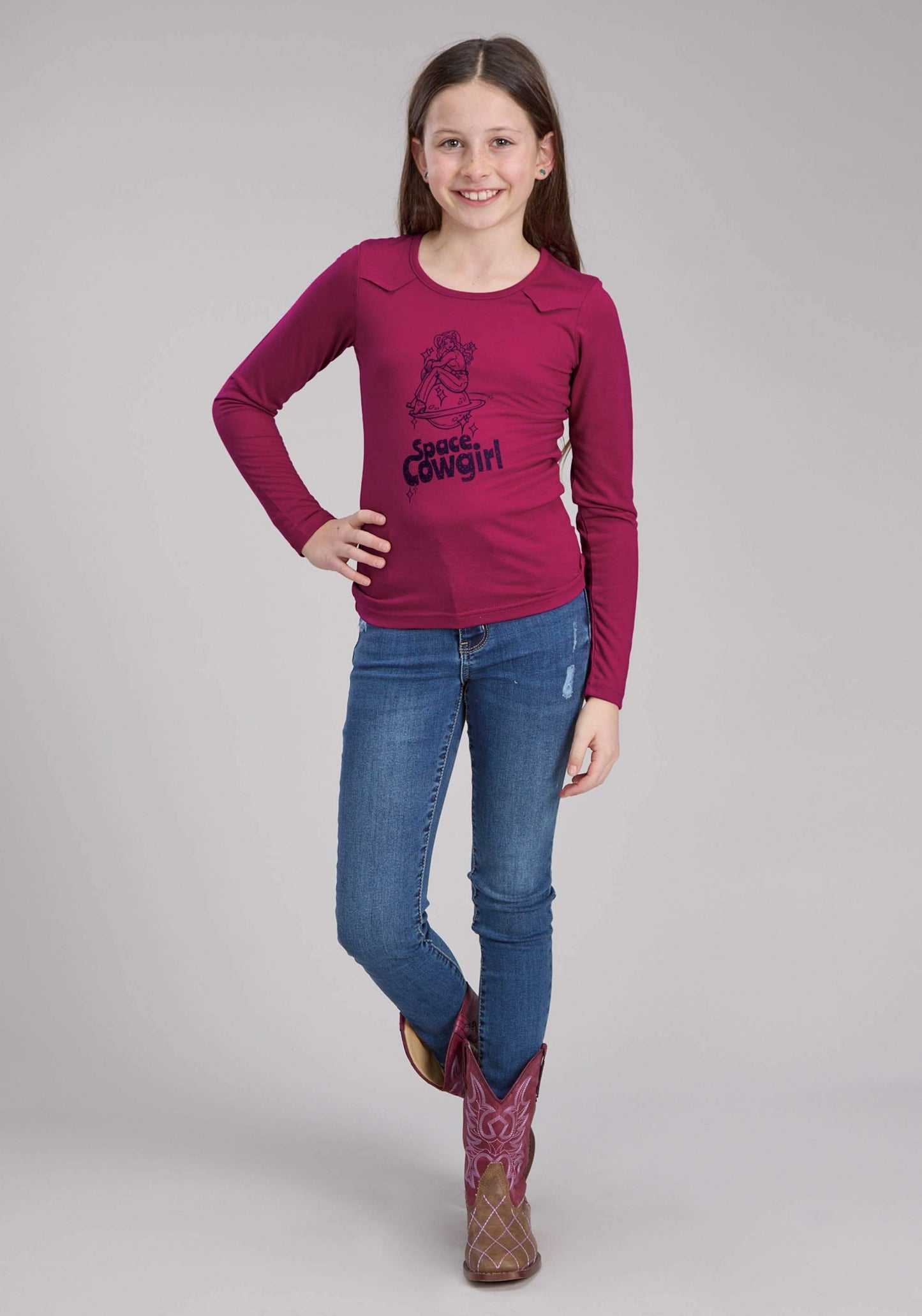 Roper Girls Poly Rayon Jersey Scoop Neck Tee Long Sleeve Pullover Western Shirt - Roper - Flyclothing LLC