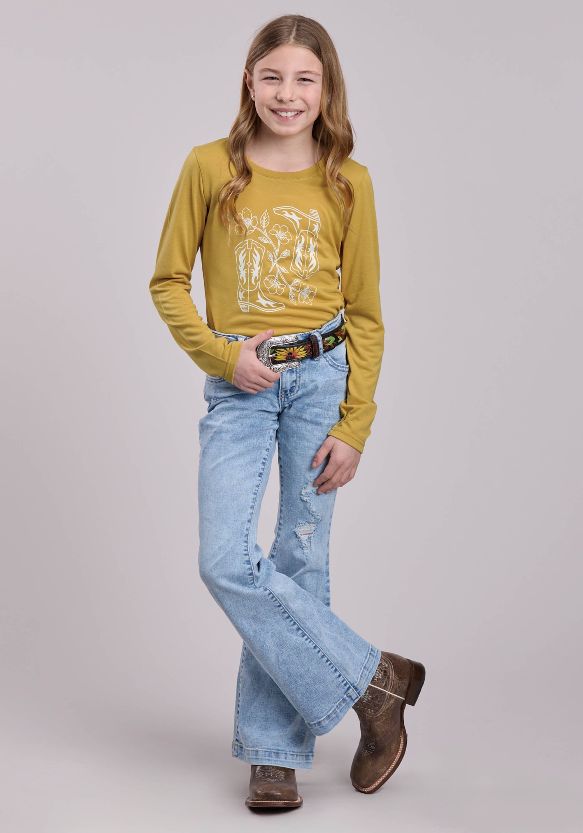 Roper Girls Long Sleeve Pullover Poly Rayon Jersey Tee Western Shirt