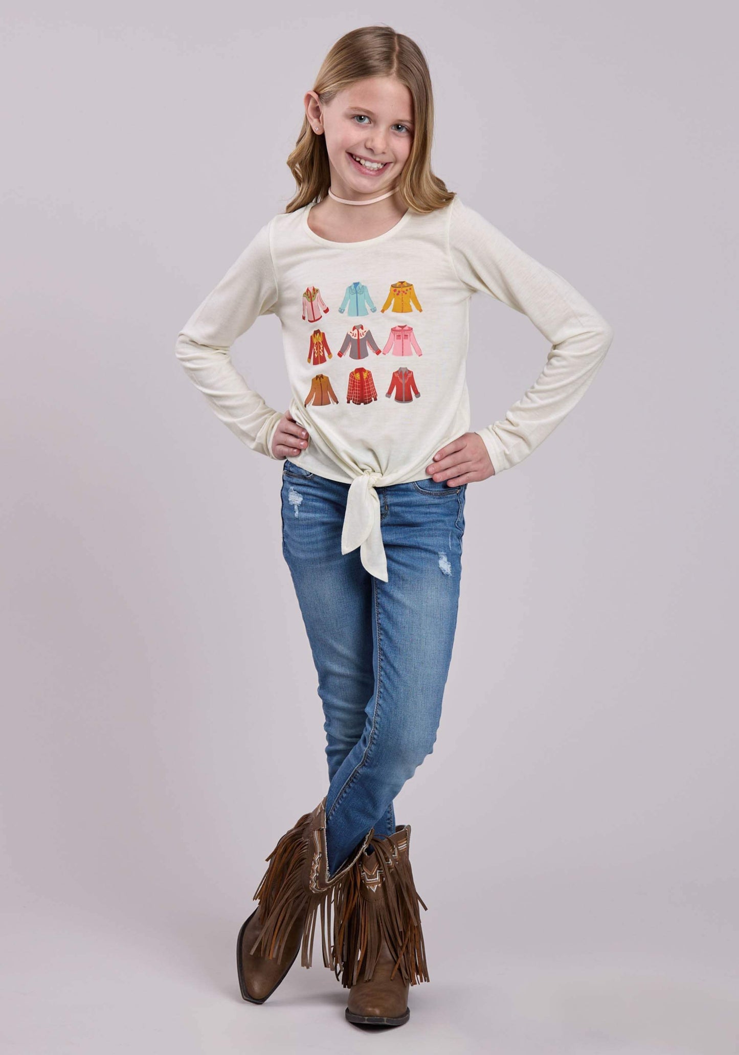 Roper Girls Long Sleeve Pullover Poly Rayon Ls Jersey Tee Western Shirt - Roper - Flyclothing LLC