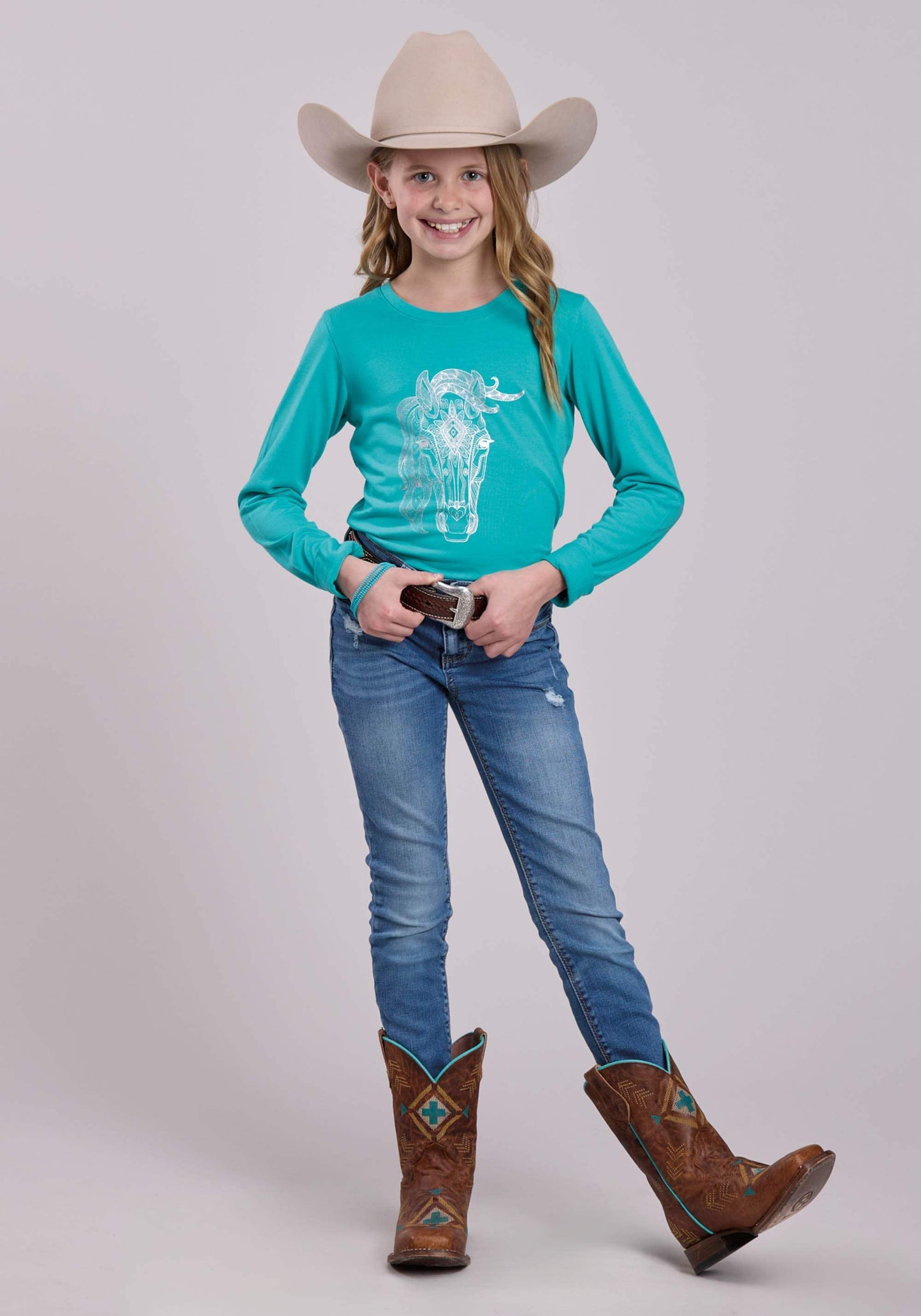 Roper Girls Long Sleeve Pullover Poly Rayon Jersey Tee Western Shirt - Roper - Flyclothing LLC