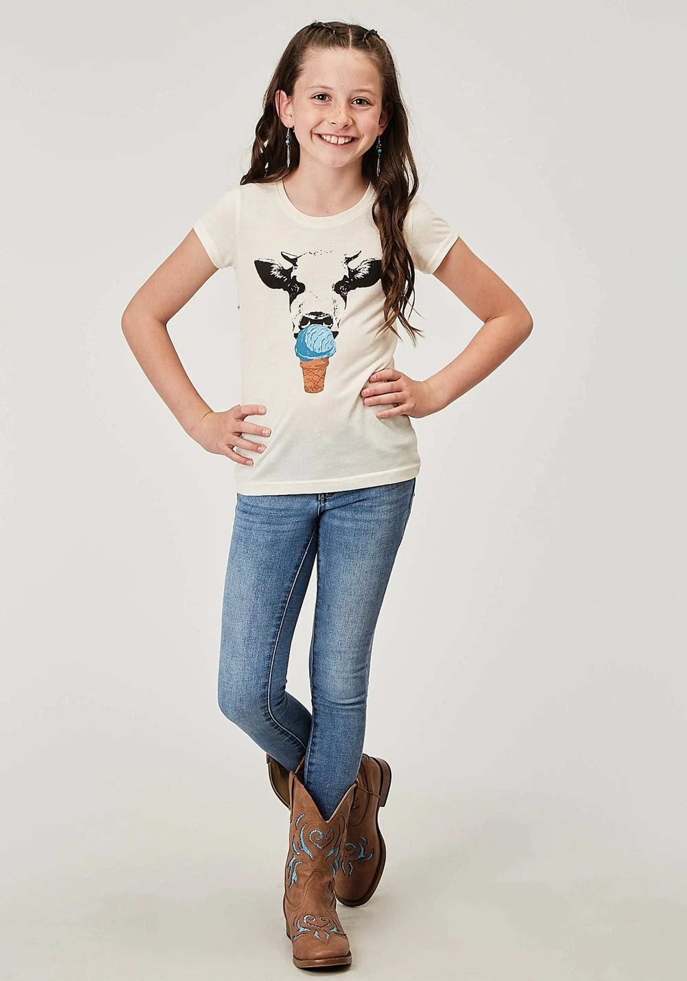 Roper Girls Short Sleeve Poly Rayon Cream Western T Shirt With Screen Print Decoration - Roper - Flyclothing LLC