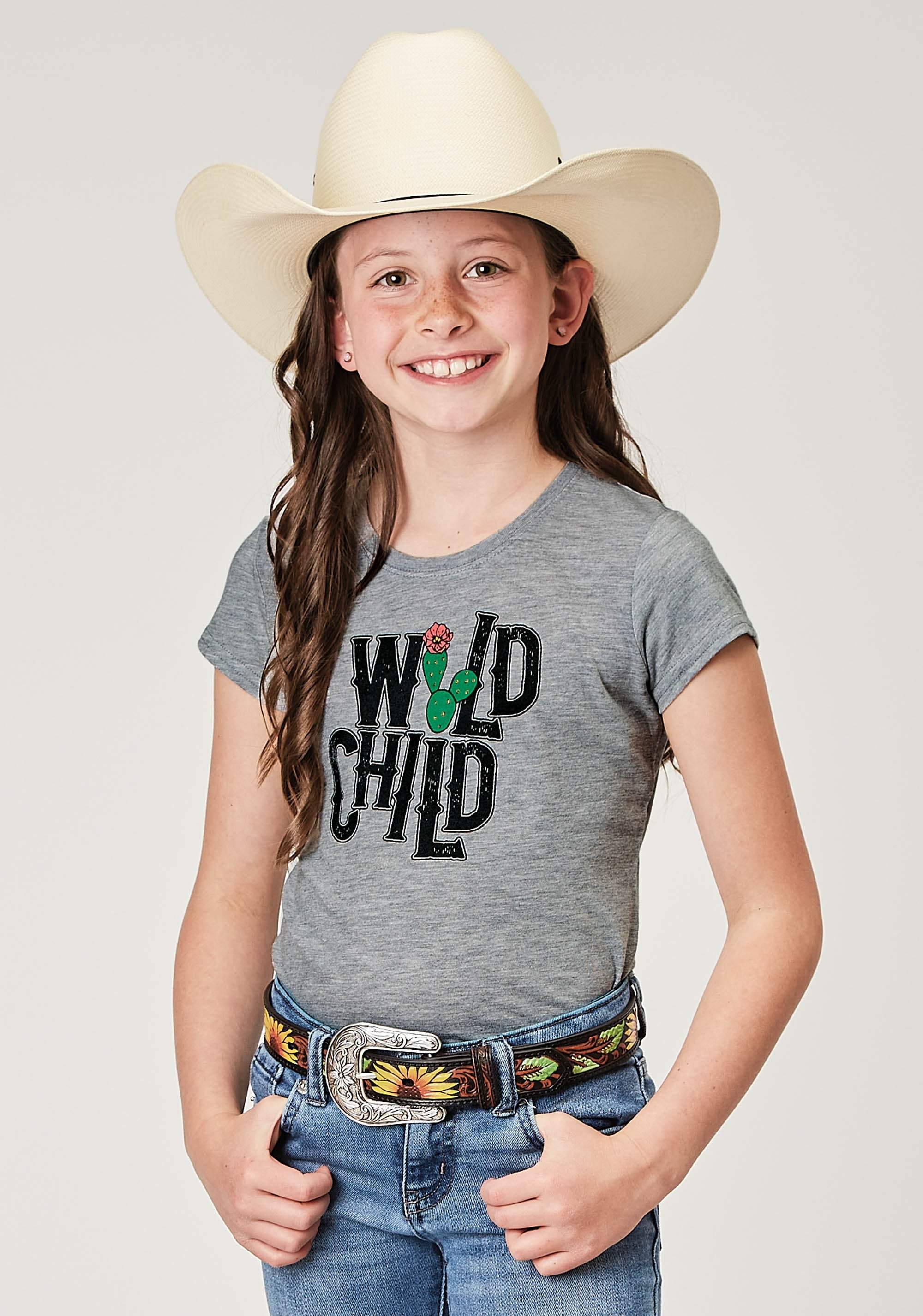 Roper Girls Short Sleeve Poly Rayon Grey Western T Shirt With Screen Print Decoration - Roper - Flyclothing LLC