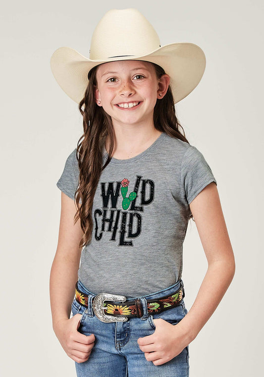 Roper Girls Short Sleeve Poly Rayon Grey Western T Shirt With Screen Print Decoration - Roper - Flyclothing LLC